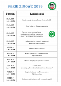 Program ferii zimowych